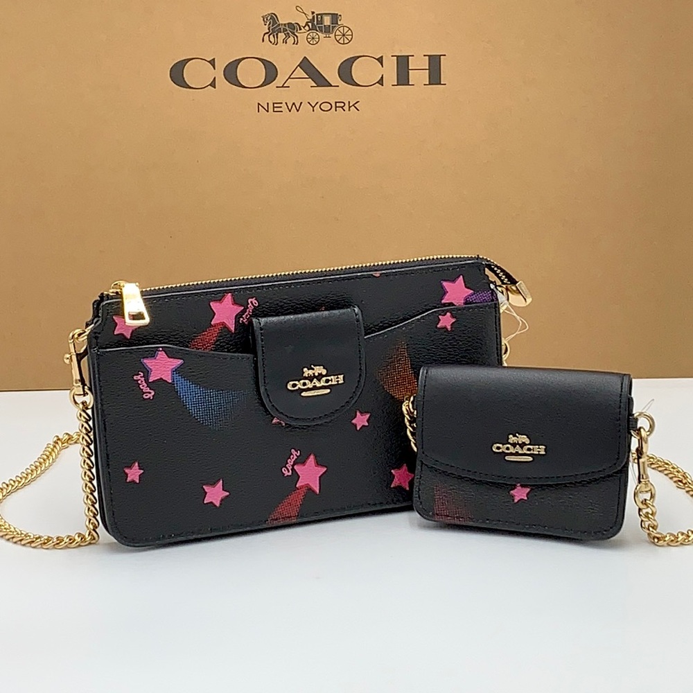 Poppy Crossbody With Card Case With Disco Star Print - Picture 1 of 16
